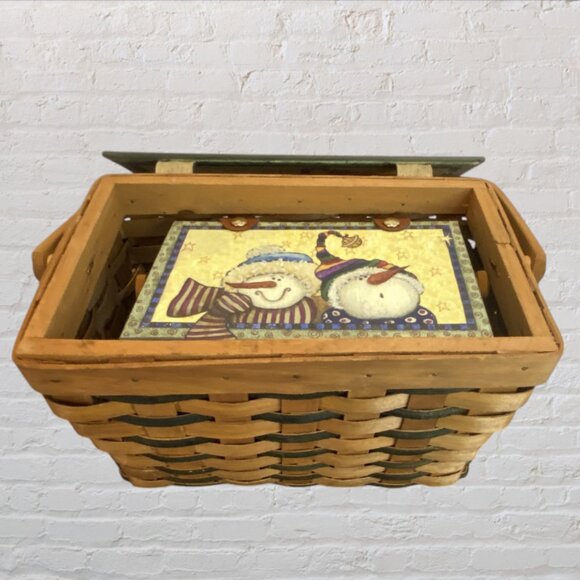 NEW CHRISTMAS BASKETS -- Nested Baskets, Snowmen, Wicker, Pressboard Lid, Set-2 - Picture 15 of 16